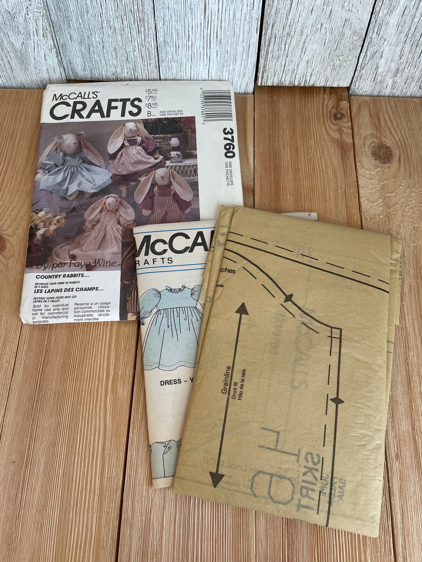 McCalls Crafts 3760 Stuffed Girl and Boy Bunny in 3 Sizes and Clothes Faye Wine Pattern UNCUT FF