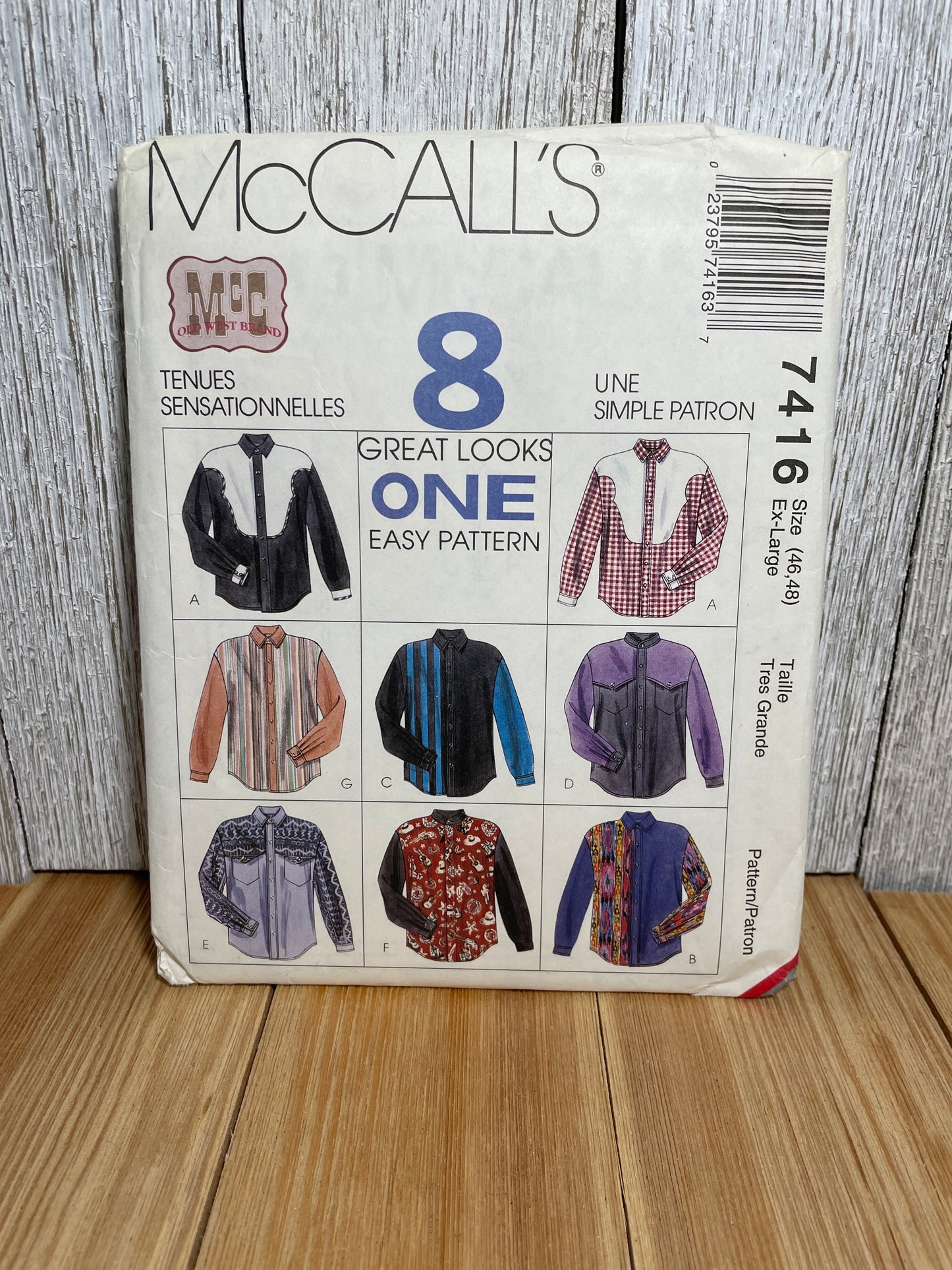 McCall's 7416 Cowboy Country Shirt Men's Size 46-48 Pattern Uncut FF