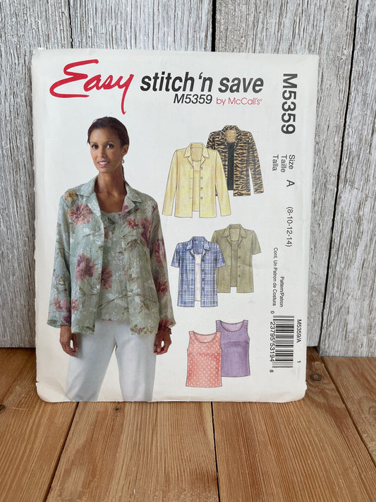 McCall's Easy Stitch 'n Save M5359 Sewing Pattern to Make a Shirt and Matching Top in Women's Sizes 8-14 Pattern Uncut FF