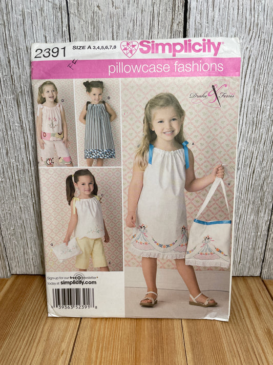 Simplicity 2391 Pillowcase Fashions Kids Dress Shirt Pants and Bag Size 3-8 Pattern Uncut FF