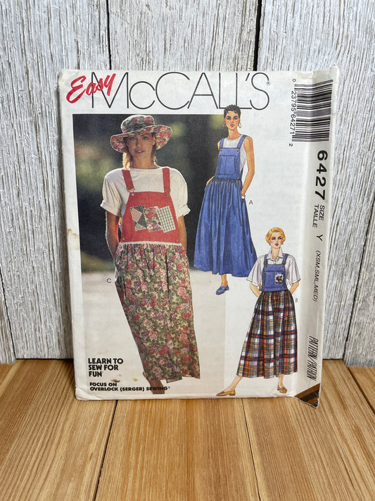 McCall's 6427 Jumper Overalls with Skirt Size XSM- MED 4-14 Pattern Uncut FF