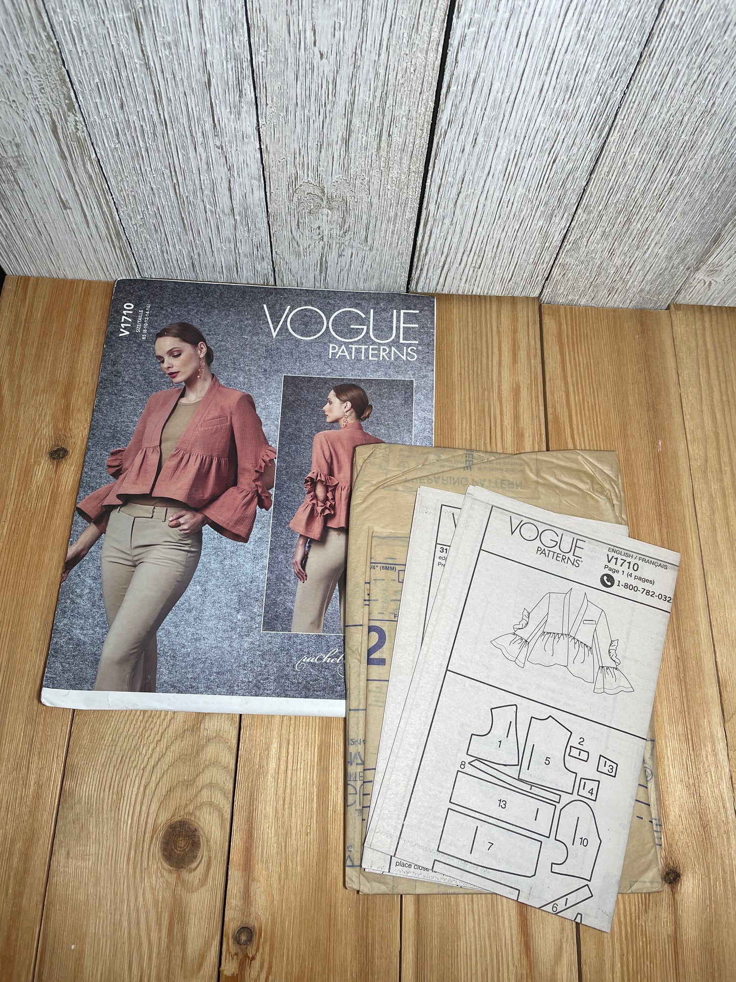 Vogue V1710 Loose Fit Jacket with Elbow Cut Outs and Ruffles Size 8-16 Pattern UNCUT FF