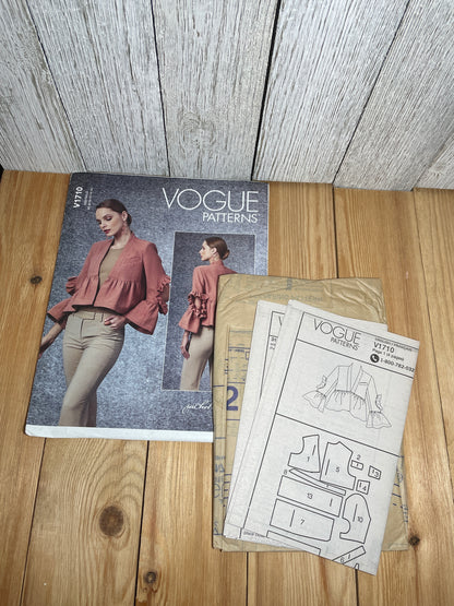 Vogue V1710 Loose Fit Jacket with Elbow Cut Outs and Ruffles Size 8-16 Pattern UNCUT FF