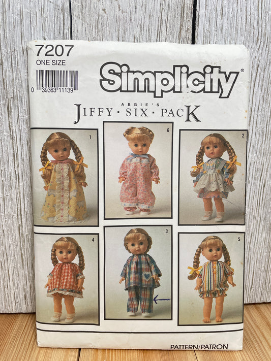 Simplicity 7207 Doll Clothes for 13"-15" Baby Dolls Nightgown, Dress, Play Set, Romper, Jumpsuit Pattern UNCUT FF