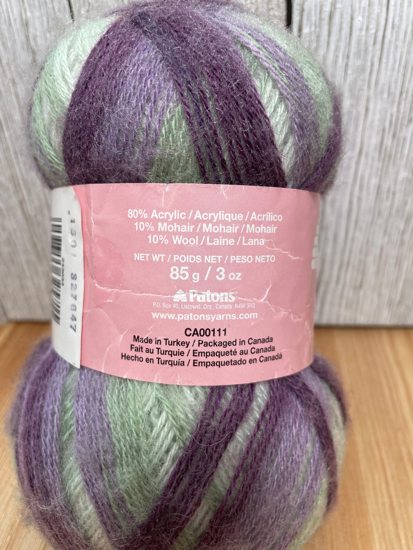 Patons Lace Mohair Wool Yarn Sachet Green Purple White Skein 78g