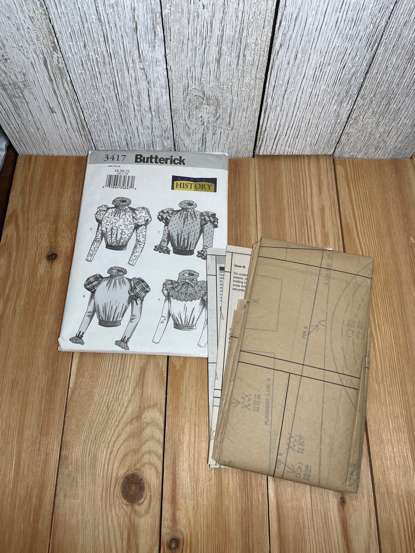 Butterick P208 3417 Historical Blouse, Sash, Detachable Collar Pattern Costume Size 12-22 UNCUT FF Halloween