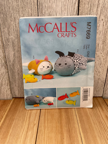 McCall's M7669 Plush Walrus Seal and Fish Craft Soft Toy Uncut FF Sewing Pattern