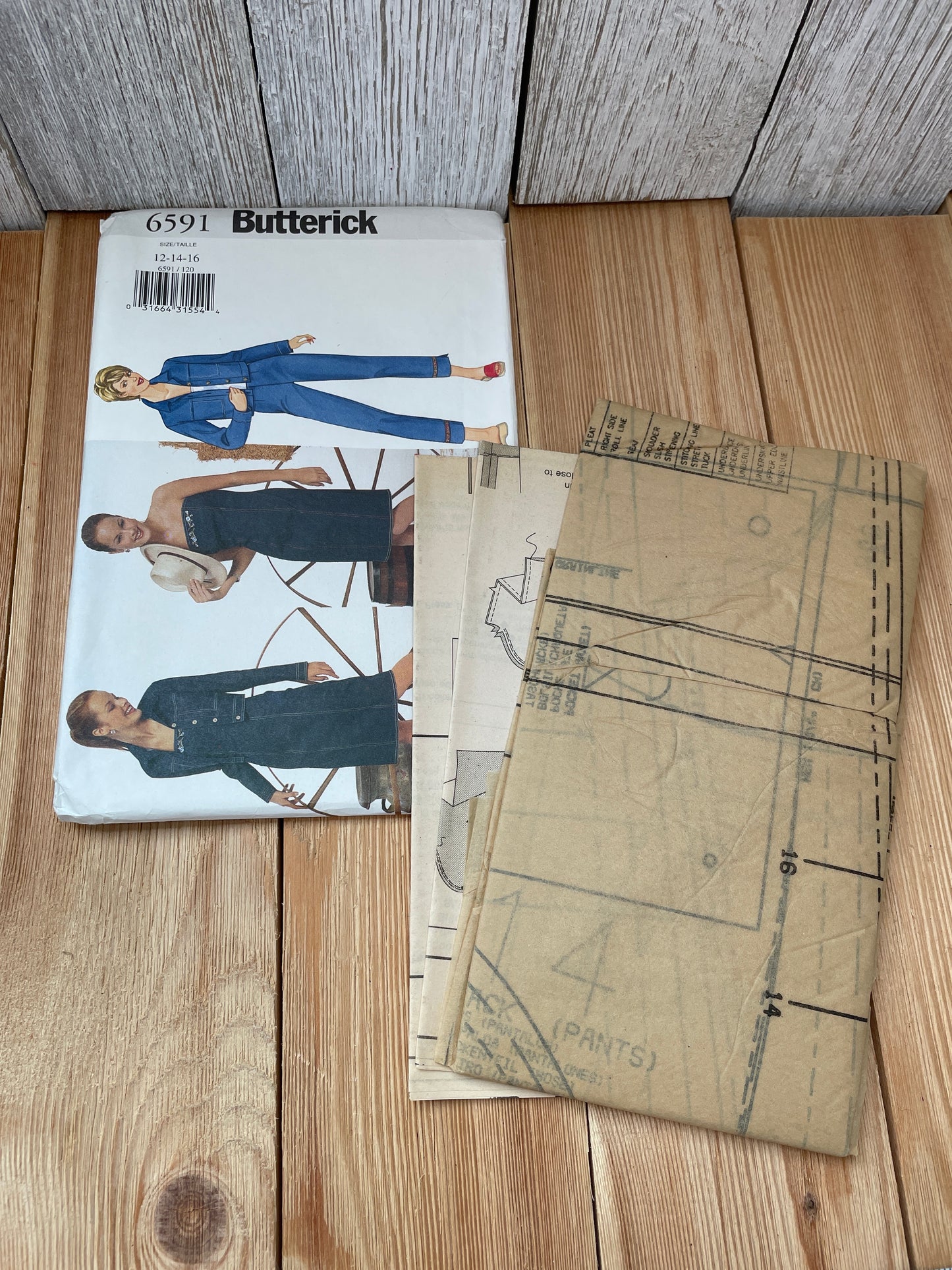 Butterick 6591 Misses Petite Denim Jacket Dress Pants Sizes 12-16 Uncut FF Sewing Pattern