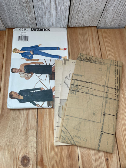 Butterick 6591 Misses Petite Denim Jacket Dress Pants Sizes 12-16 Uncut FF Sewing Pattern