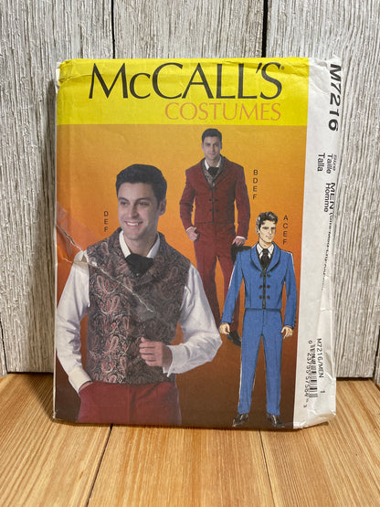 McCall's M7216 Men's Waistcoat, Jacket, Straight Pants Size 34-52 Pattern UNCUT FF Halloween Costume