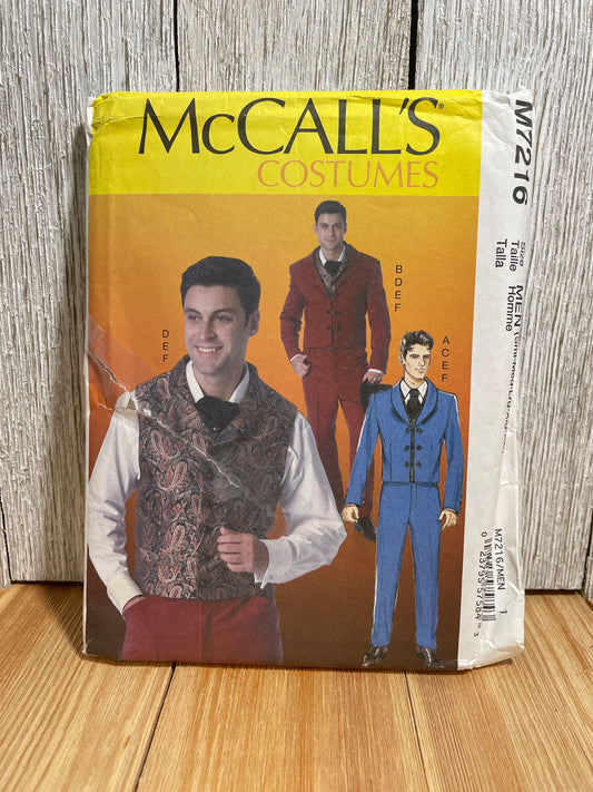 McCall's M7216 Men's Waistcoat, Jacket, Straight Pants Size 34-52 Pattern UNCUT FF Halloween Costume
