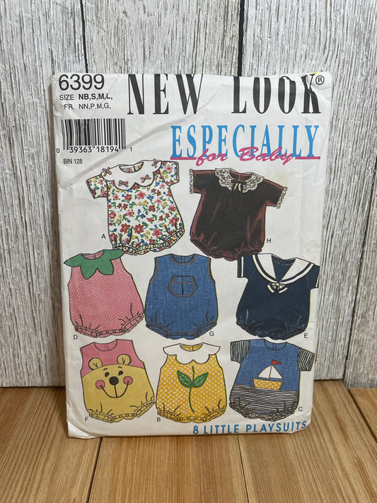 New Look 6399 Especially for Baby Romper in Eight Styles Sailor, Lace, Strawberry, Teddy Bear Pattern Size NB-L UNCUT FF