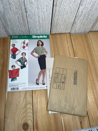 Simplicity 8452 Misses 1950's Inspired Knit Blouse Size S-L Uncut FF Sewing Pattern