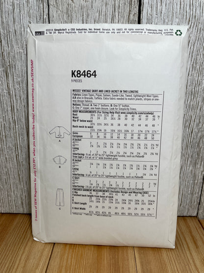 Simplicity K8464 Vintage Skirt and Lined Jacket Size 6-14 Pattern Uncut FF