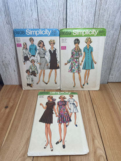 Vintage Ephemera Simplicity Plus Size 3 Pattern Bundle 8408 8659 8602 and Original Shipping Envelope Sizes 22.5/42 UNCUT FF