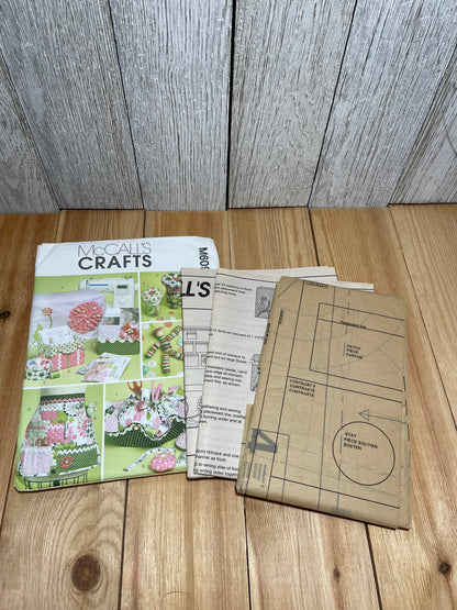 McCalls Crafts M6095 Sewing Machine Cover, Apron, Pattern Boxes, Container, Organizer, Pin Cushion, and Button Doll Pattern UNCUT FF