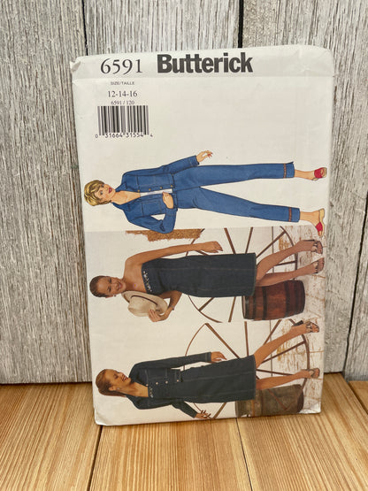 Butterick 6591 Misses Petite Denim Jacket Dress Pants Sizes 12-16 Uncut FF Sewing Pattern