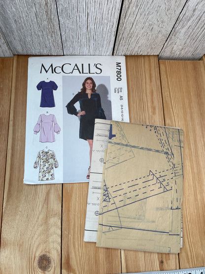 McCall's M7800 Misses Pullover Loose Fit Dress with Trumpet Sleeves Size 6-14 Uncut FF Sewing Pattern