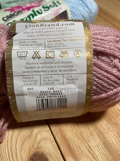 Vintage Acrylic Worsted Weight Yarn Caron Simply Soft Vannas Choice 3 Skein Bundle