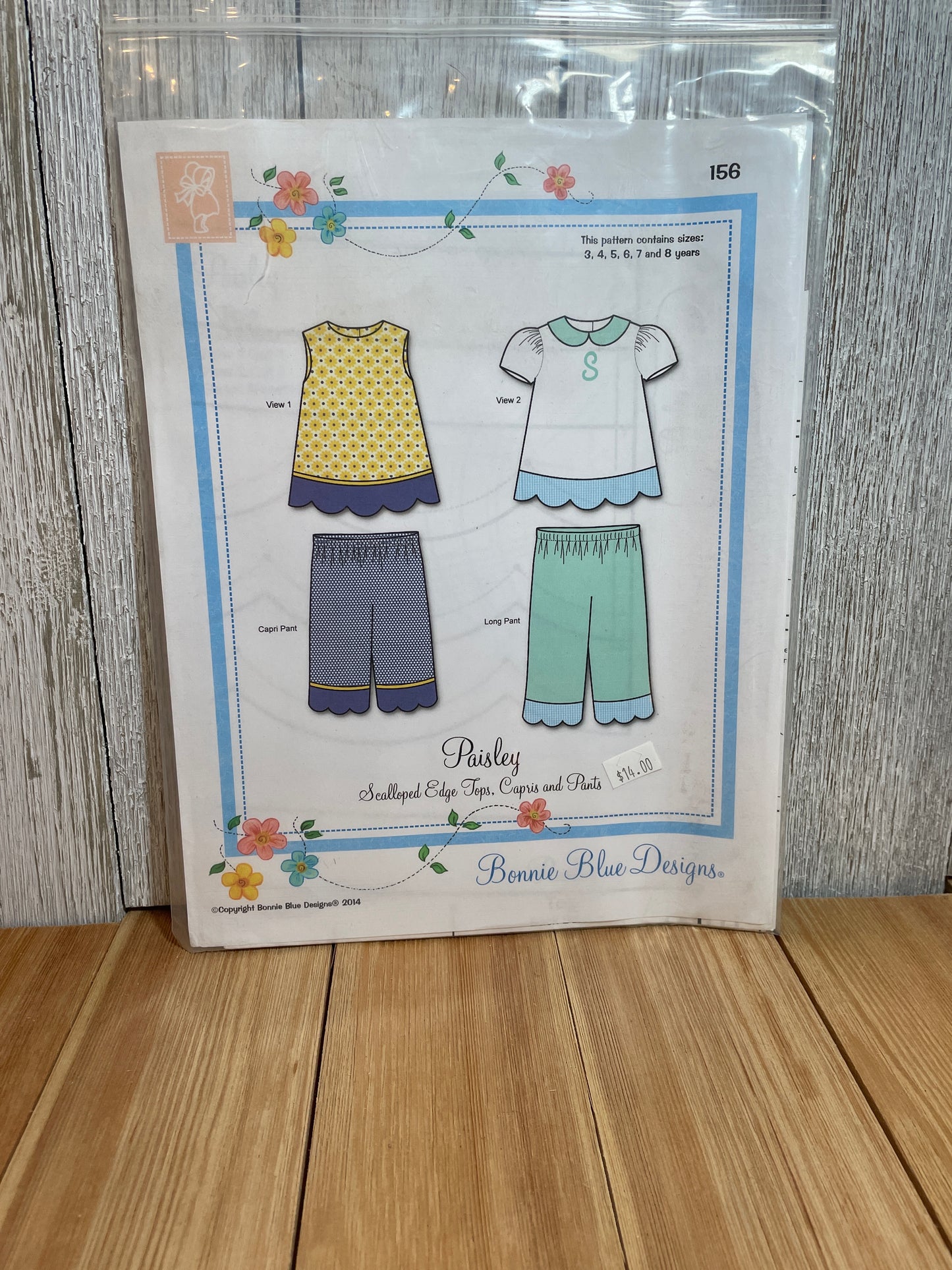 Bonnie Blue Designs Paisley 156 Scalloped Edge Tops, Capris, and Pants Pattern Size 3-8 years