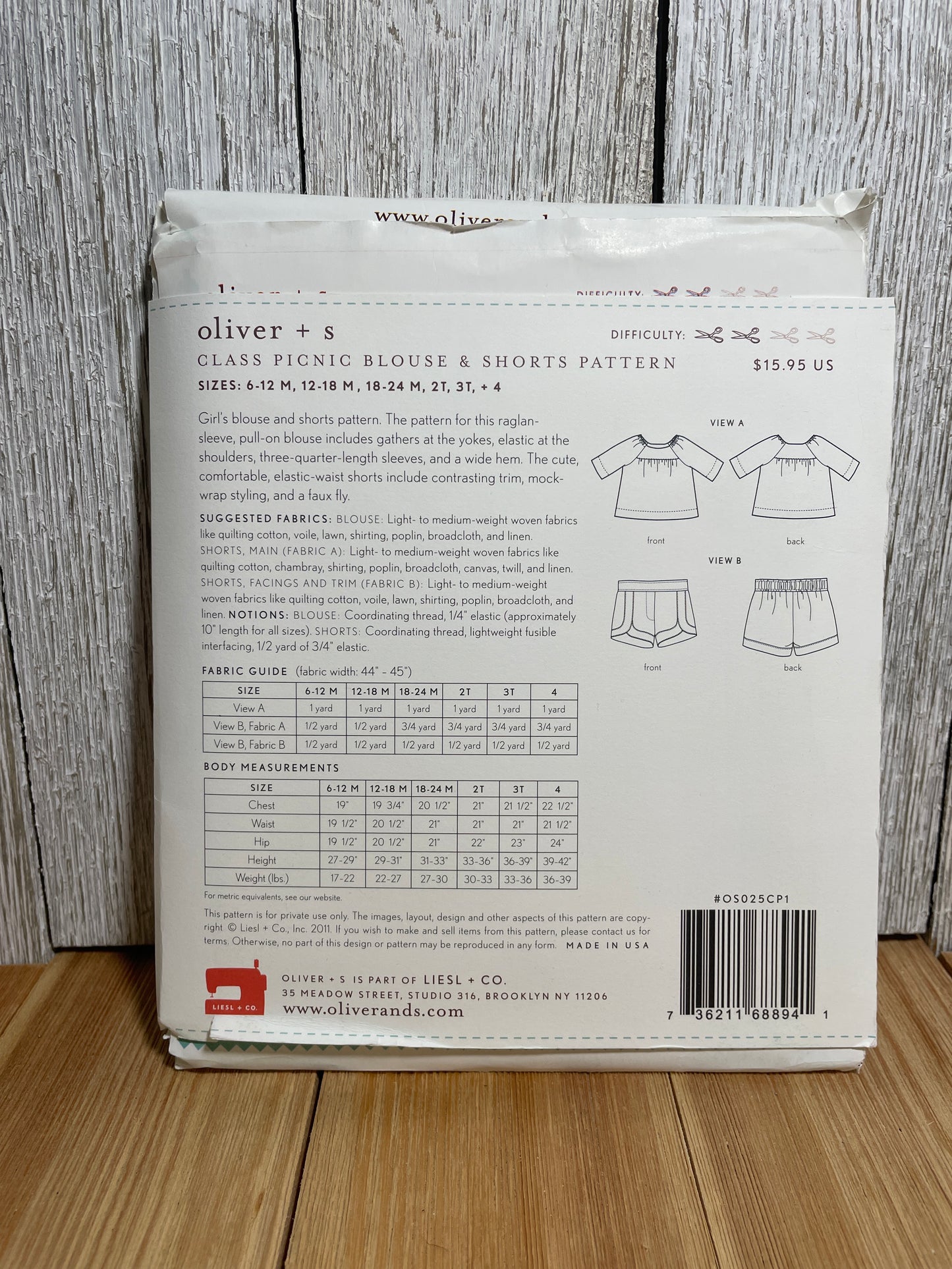 Oliver + S Girls Child Dress and Shorts Physical Pattern (U PIC Pattern) UNCUT FACTORY FOLDED Oliver and S