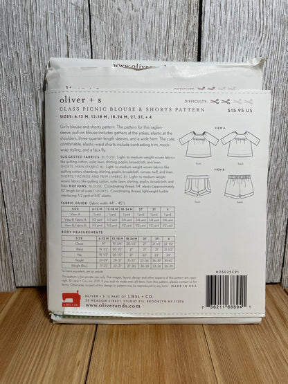Oliver + S Girls Child Dress and Shorts Physical Pattern (U PIC Pattern) UNCUT FACTORY FOLDED Oliver and S