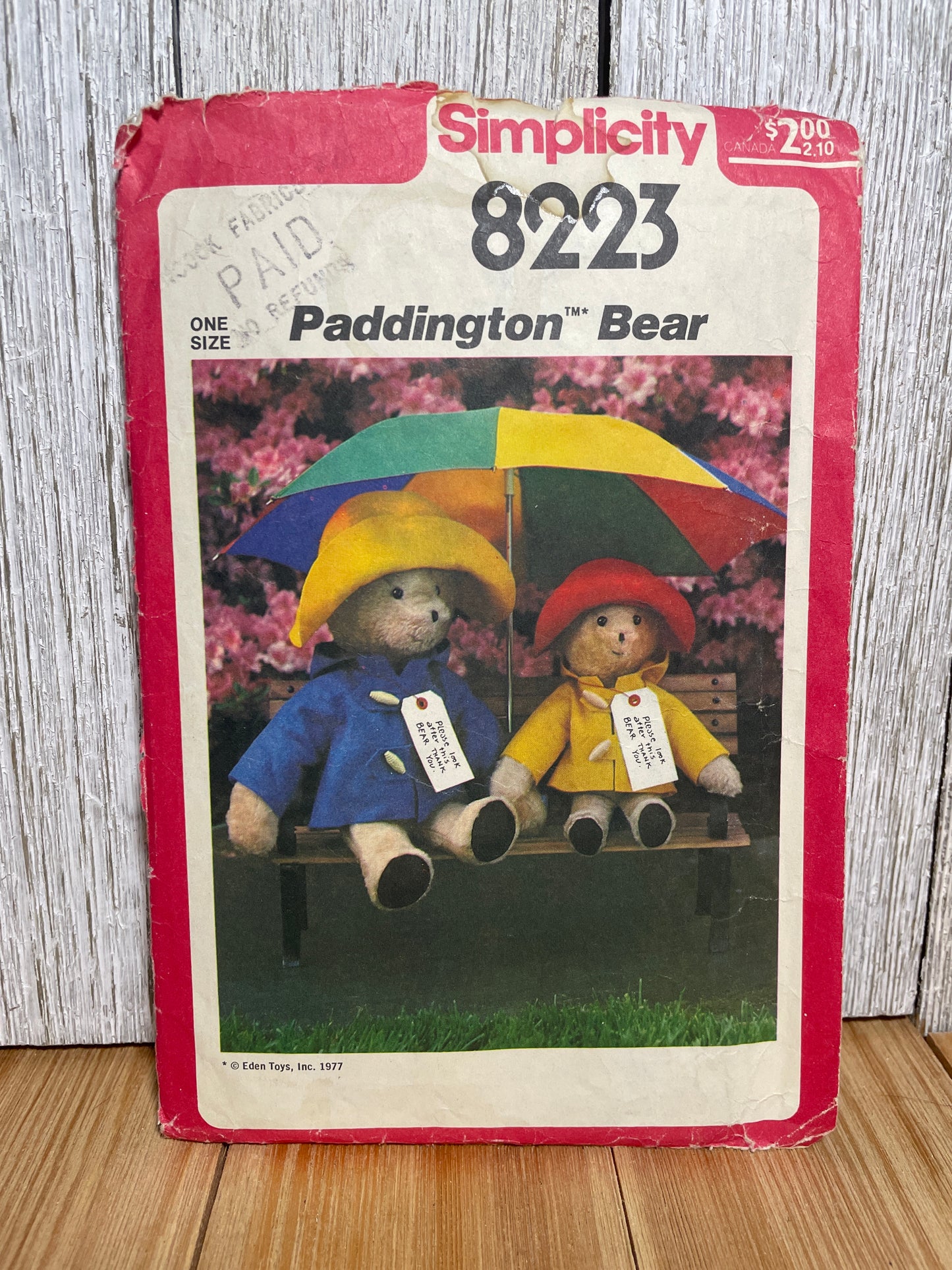 Simplicity 8223 Paddington Bear in Two Sizes Teddy Bear with Wardrobe Pattern Cut