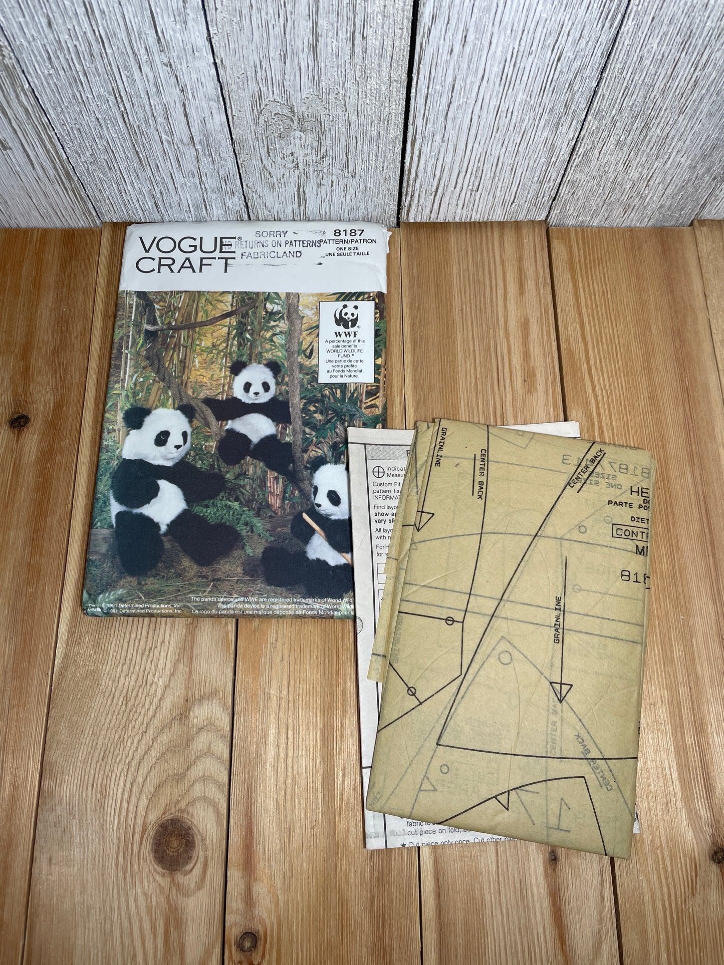 Vogue Craft 8187 WWF Panda Bear Stuffed Doll in Three Sizes Pattern UNCUT FF