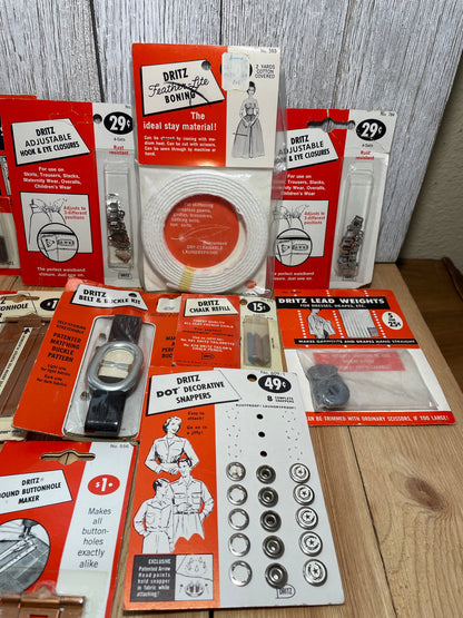 Huge Lot of NOS Vintage Dritz Sewing Notions Ezy Hem, Bound Button Maker
