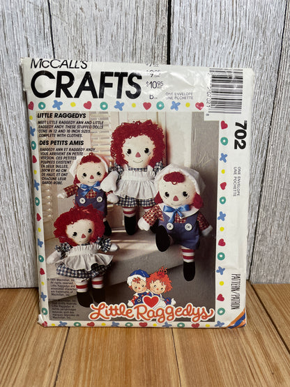 McCall's Crafts 702 Little Raggedys 12"-16" Stuffed Dolls Raggedy Ann with Transfers Pattern UNCUT FF