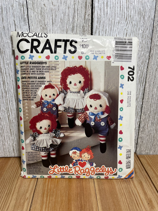 McCall's Crafts 702 Little Raggedys 12"-16" Stuffed Dolls Raggedy Ann with Transfers Pattern UNCUT FF