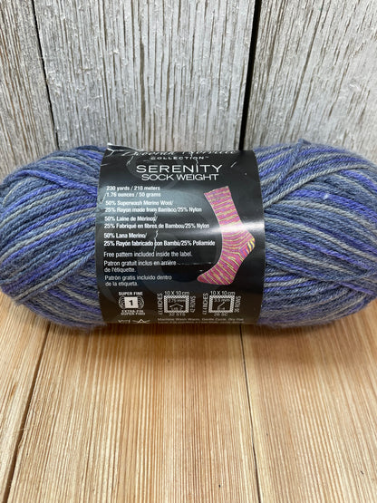 Premier Serenity Sock Lavender Topaz Yarn Full Skien Wool Blend