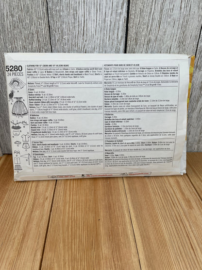 Simplicity Sew a Bear Build a Bear Clothes Pattern UNCUT FF