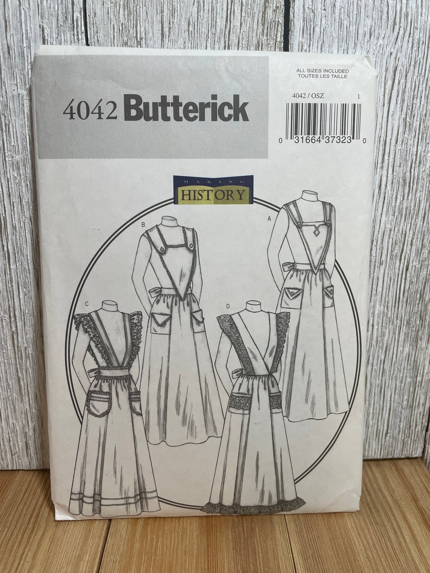 Butterick 4042 Making History Historical Apron in Four Styles Pattern Size S-L UNCUT FF