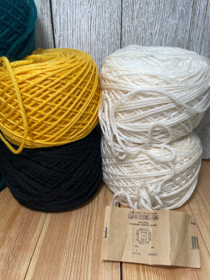 Mystery Yarn Bundle 7 Skien Bundle Yellow, White, Green, Black Worsted weight Wool Yarn