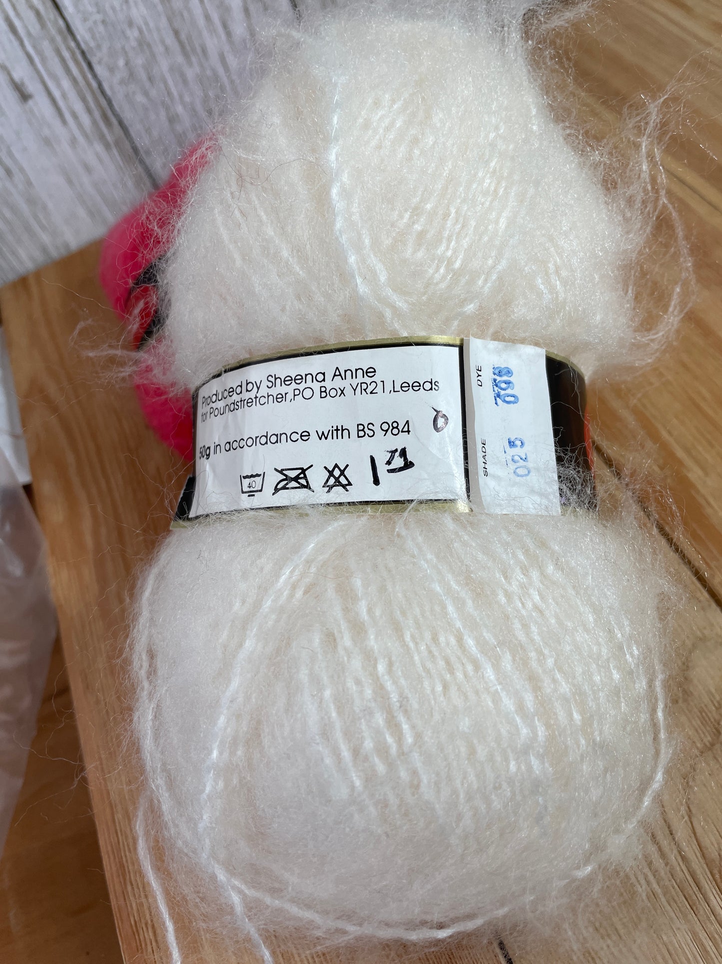 Sheena Anne Mohair Look White and Pink 2 Skein Bundle