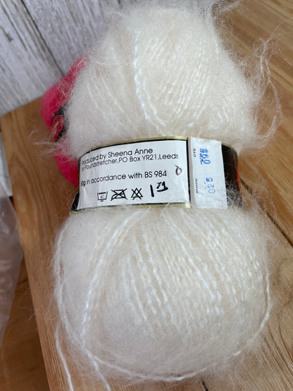 Sheena Anne Mohair Look White and Pink 2 Skein Bundle