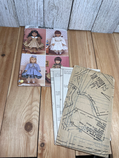 Butterick 6667 18" Doll Clothes Historical Dress Pattern Uncut FF
