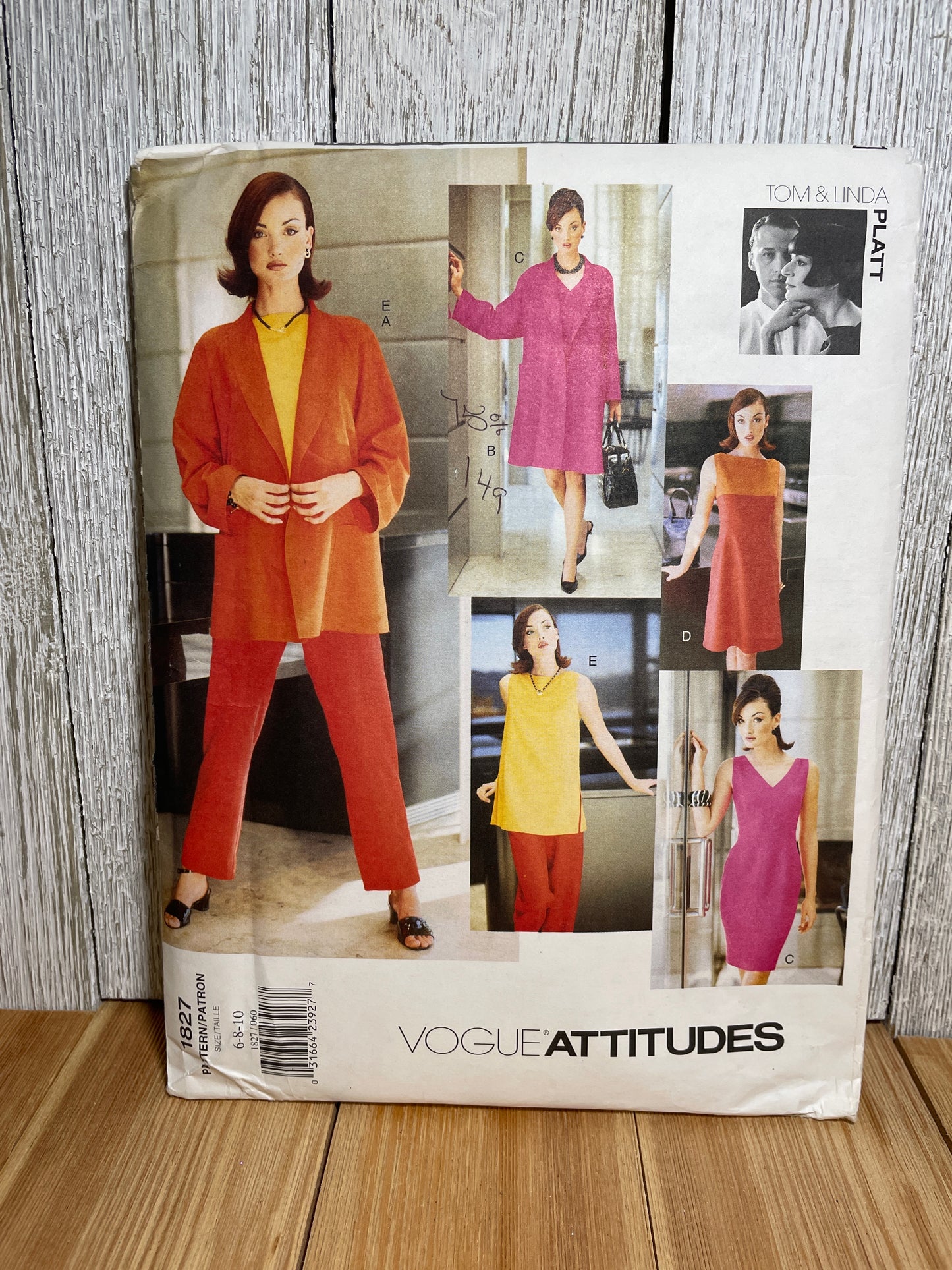 Vogue 1827 Oversized Jacket, V Neck, Boat Neck Dress, Straight Pants Size 6-10 Pattern UNCUT FF