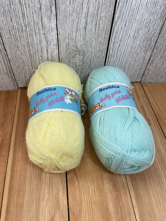 Patons Beehive Baby Yarn Yellow and Blue Acrylic 2 Skein Bundle