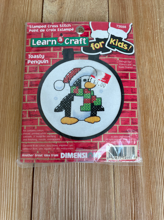RARE Dimensions Learn a Craft for Kids Toasty Penguin Cross Stitch Kit Complete with frame Christmas