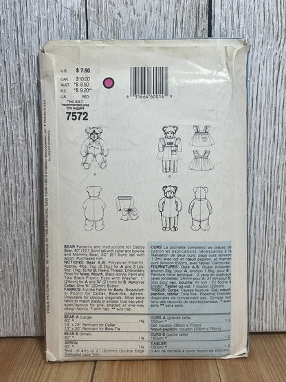Vogue Craft 7572 Teddy Bear in two Sizes with Apron Pattern UNCUT FF