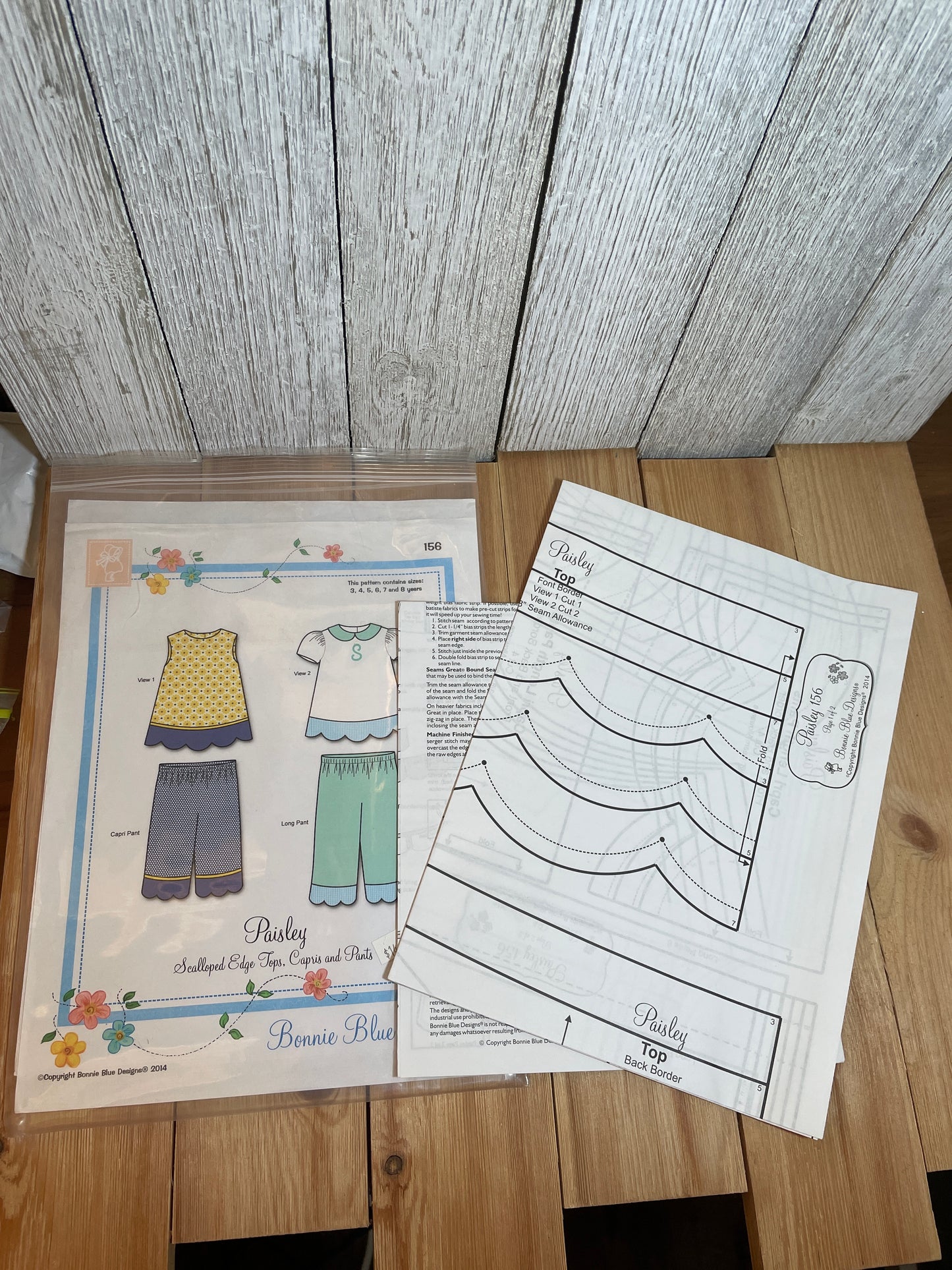 Bonnie Blue Designs Paisley 156 Scalloped Edge Tops, Capris, and Pants Pattern Size 3-8 years