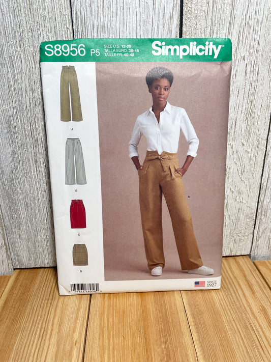 Simplicity S8956 Misses Paper Bag Waist Pants Skirt Size 12-20 Uncut FF Sewing Pattern