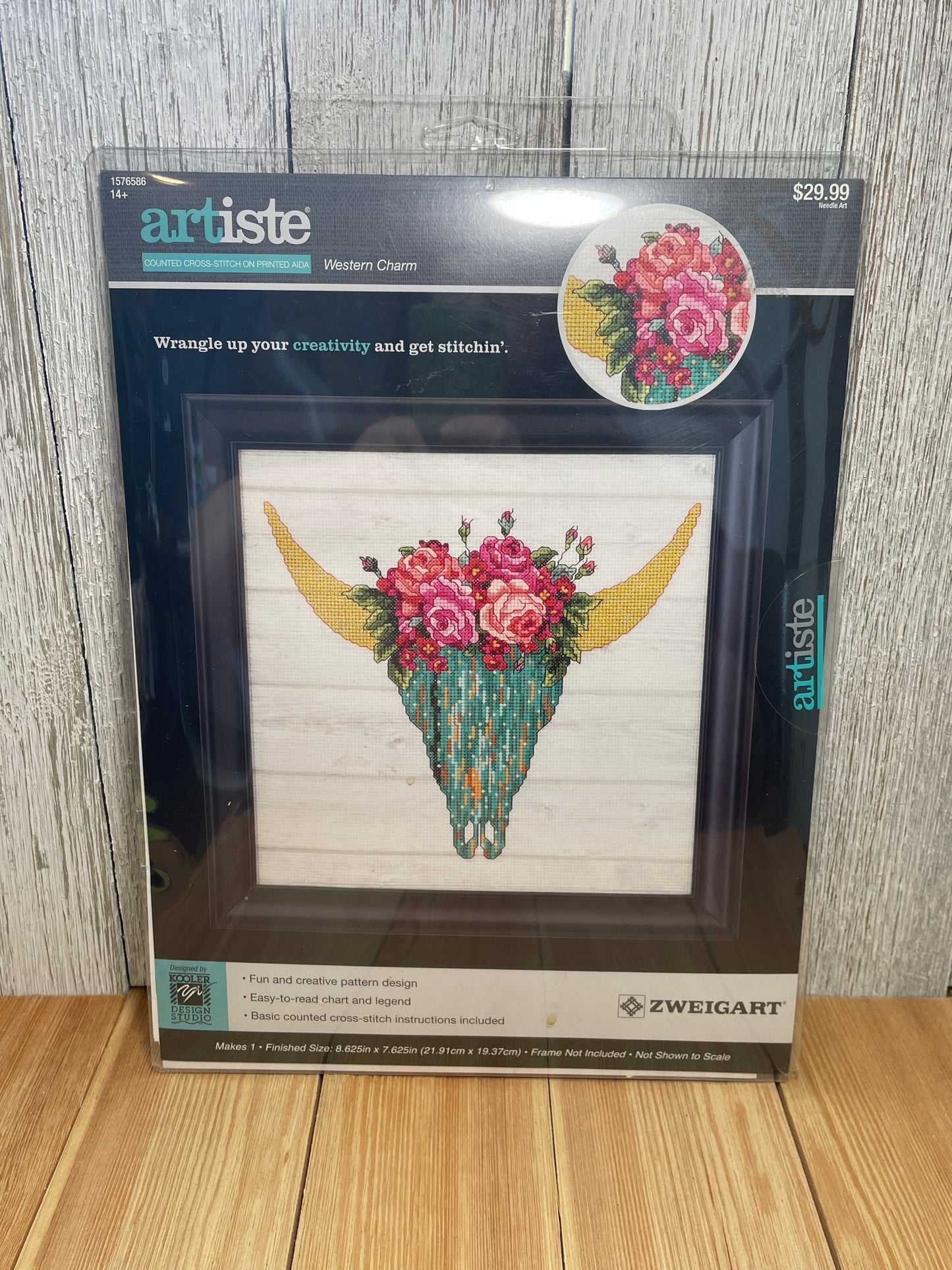 Artiste Western Charm Longhorn Skull with Flowers Cross Stitch Kit NEW UNOPEN