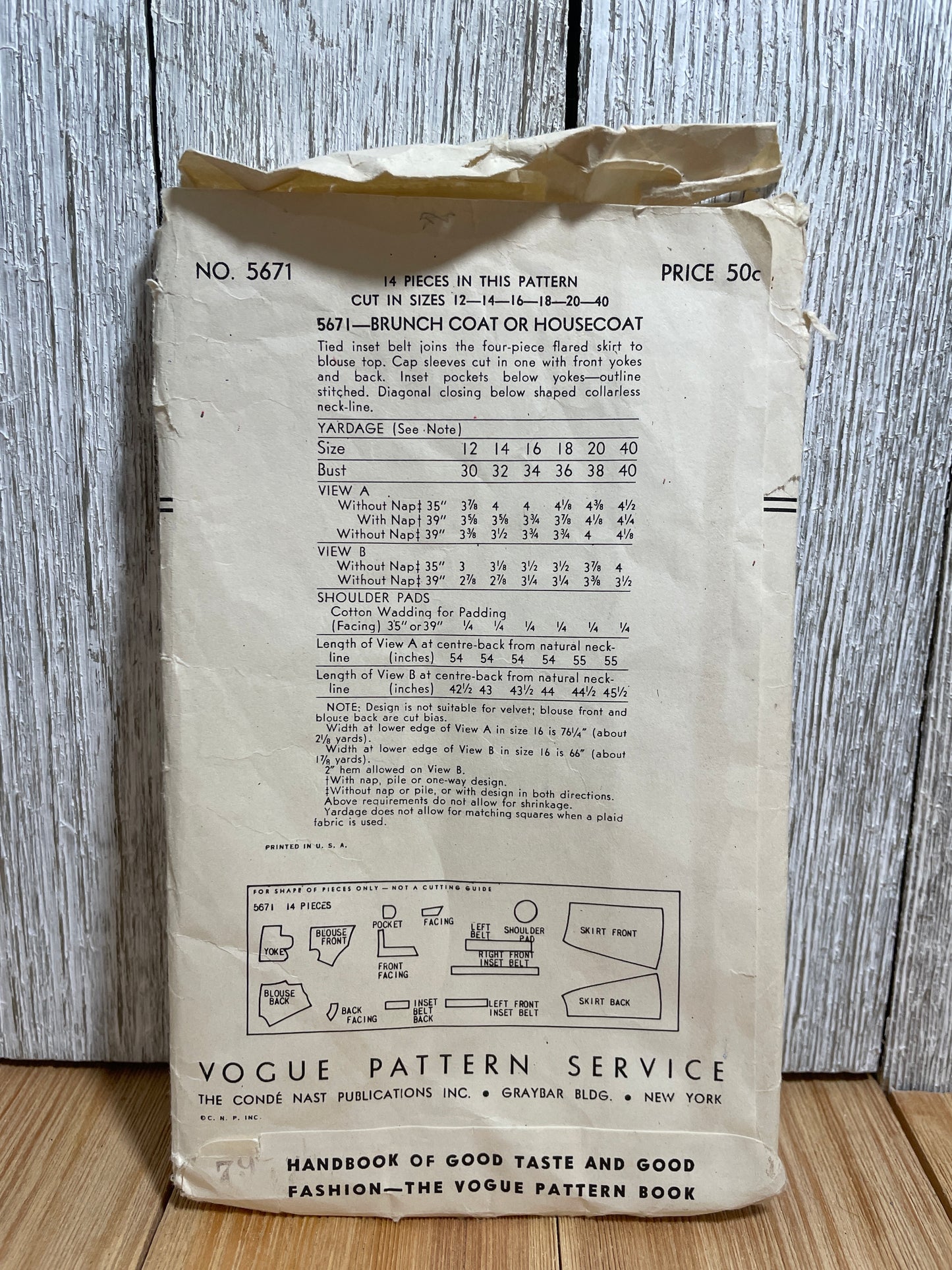 Rare Vogue Pattern 5671 One Piece Wrap Style Dress V Neckline Size 14 Pattern Cut Well Loved