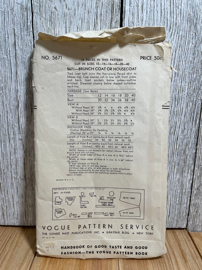Rare Vogue Pattern 5671 One Piece Wrap Style Dress V Neckline Size 14 Pattern Cut Well Loved
