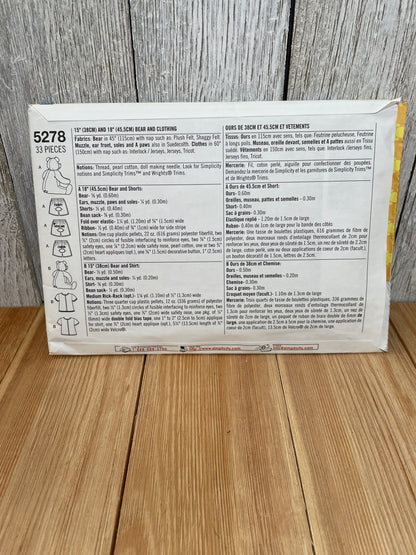 Simplicity Sew a Bear Build a Bear Clothes Pattern UNCUT FF