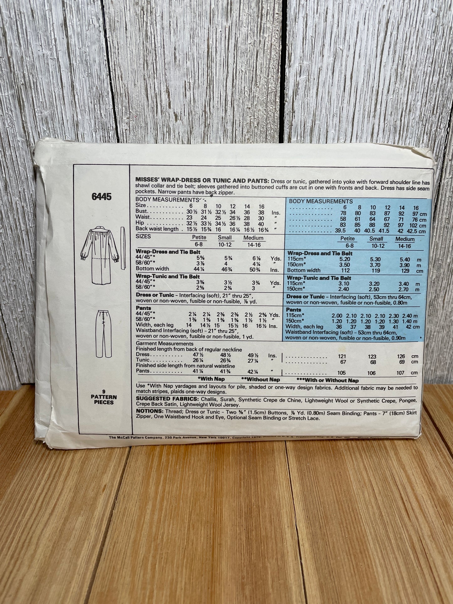 McCall's 6445 Wrap Dress Tunic and Pants Robe Size Medium 14-16 Pattern Uncut FF