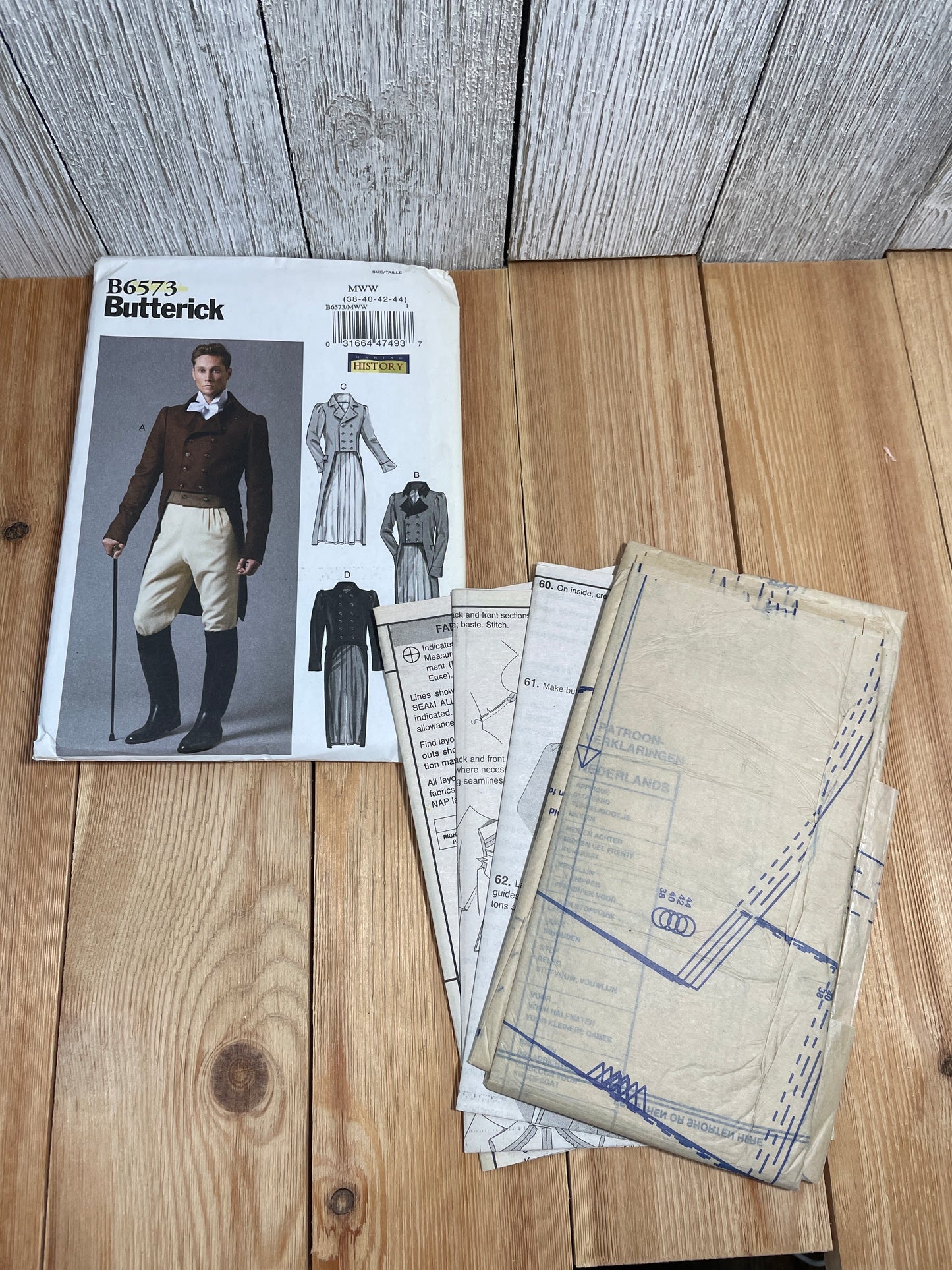 Butterick B6573 Men's Regency Waistcoats Tailcoat Size 38-44 Pattern UNCUT FF Halloween Costume